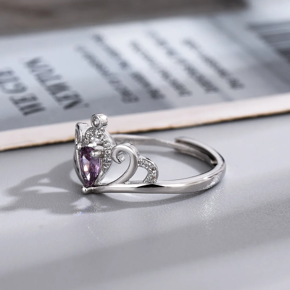Ellie Princess Crown Ring For Women Fashion Wedding Jewelry Accessories Gift Silver Plated Adjustable Crown Heart Princess Ring