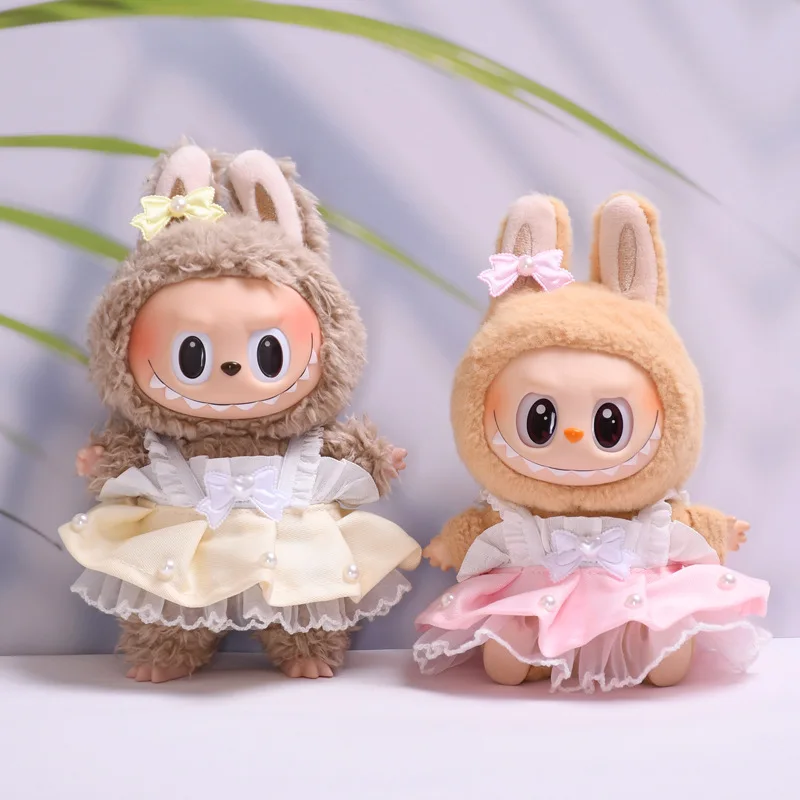 Mini Ropa para muñecas, accesorios para Ropa Labubu de 15-17cm y Sudadera con capucha de algodón de 10cm, falda de hilo rosa, Ropa sin muñeca