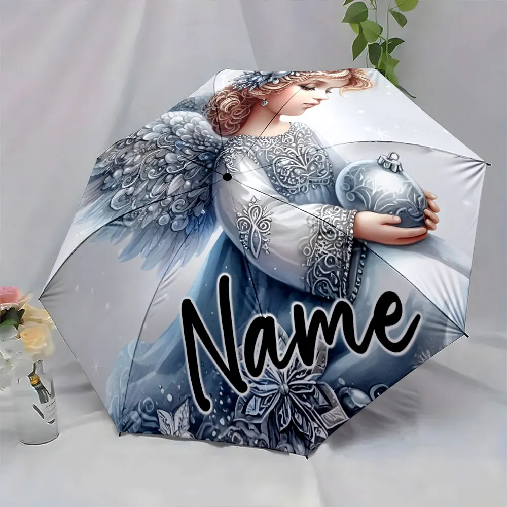 Custom Name Umbrella Elegant Angel Art Adorns Umbrella Print 8 Iron Ribs Folding Umbrella Auto-Open Fashion Sunshade