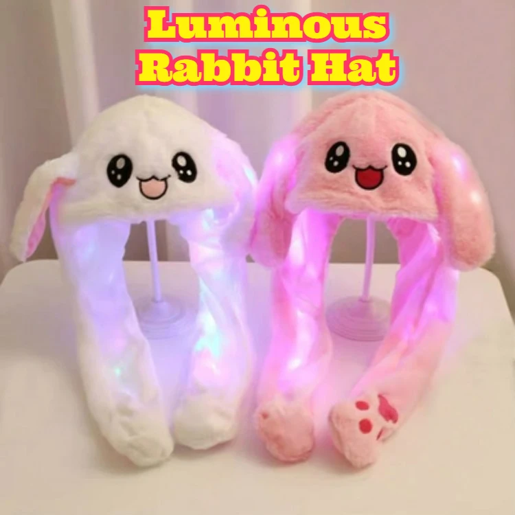 

Glowing Rabbit Hat Moving Ears Flashing Light Plush Winter Warm Animal Ear Cap Cute Cosplay Anime Costume Christmas Party Gifts