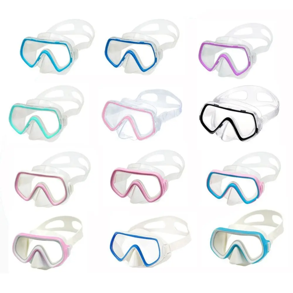 PC Glass Kids Swim Goggles PVC Strap with Nose Cover Snorkel Swimming Goggles Wide View Vibrant Colors Child Diving Mask Boys