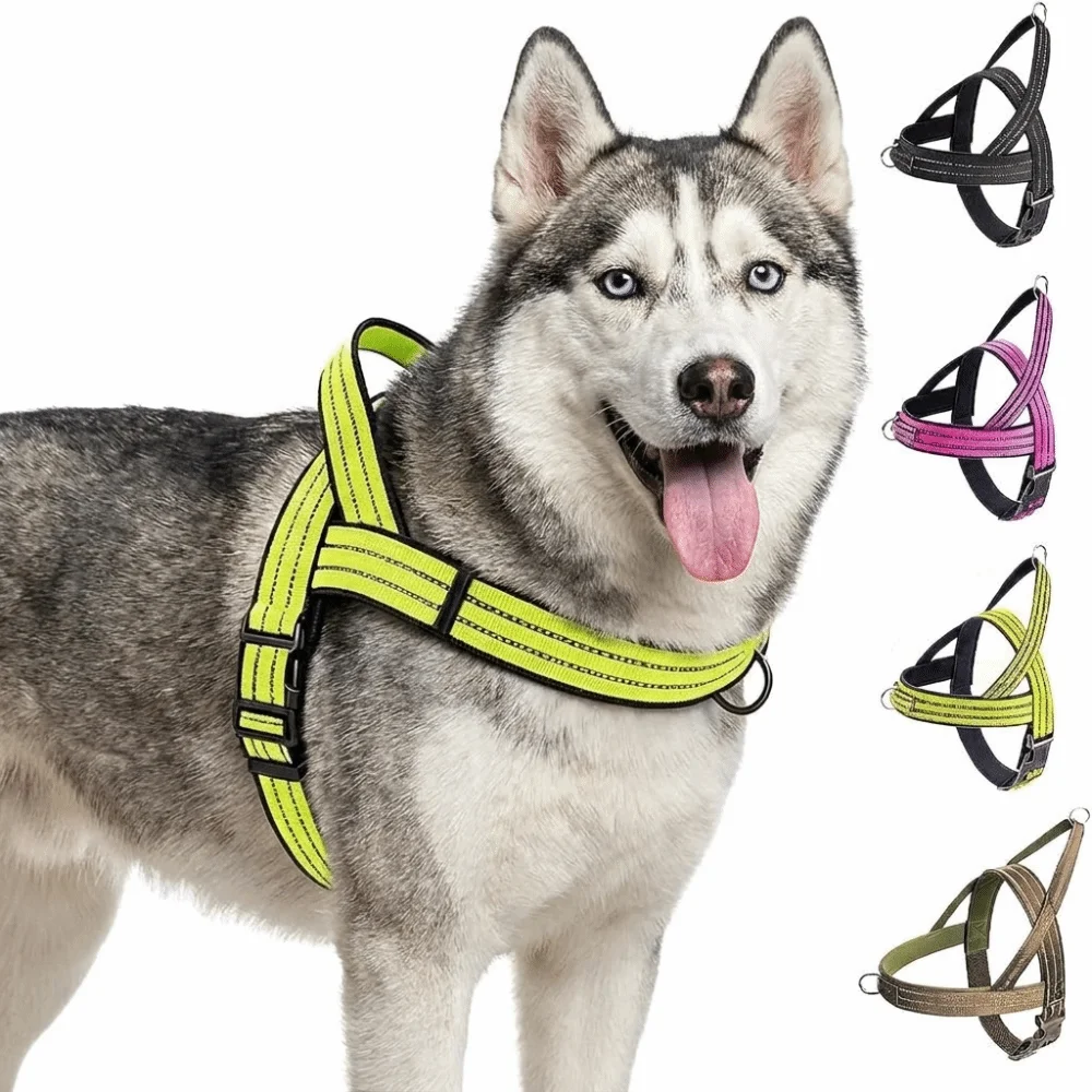 Nylon No Pull Dog Harness Front Clip Reflective Design Escape Proof Dog Harness Easy Put On Adjustable Security Dog Harness Vest