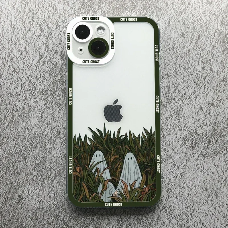 Cute Cartoon Ghost Phone Case For Xiaomi Mi 13 12 11 Lite 14 13T 12T 12X 12 Poco F5 X5 X3 Pro Transparent Shockproof Soft Cover