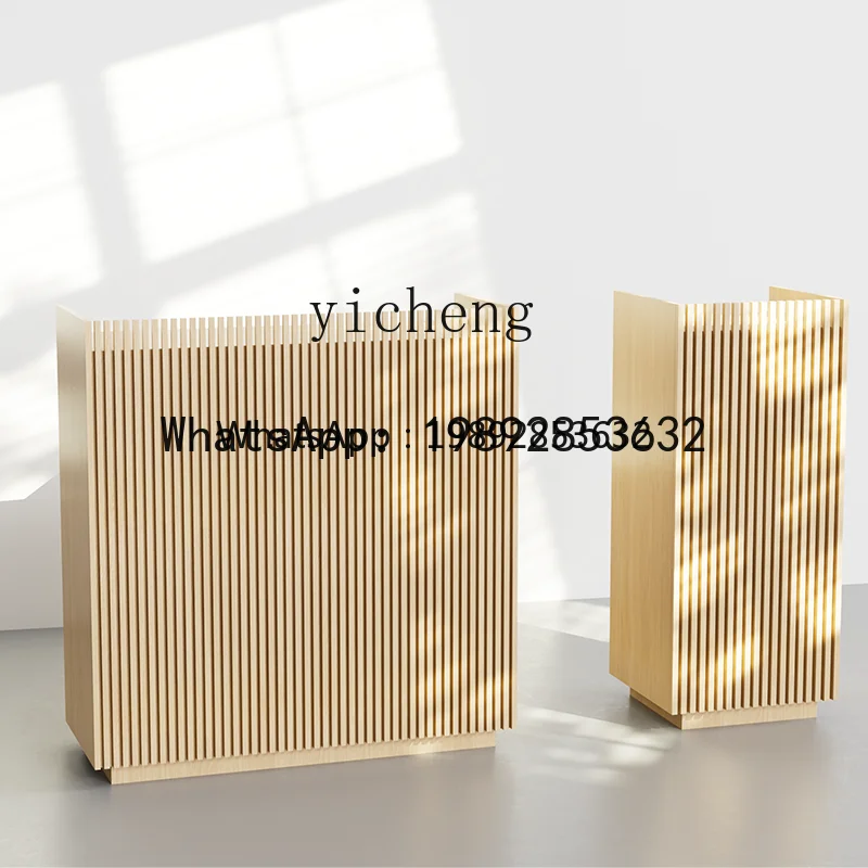 

L1 . Simple modern restaurant front desk wood grain grille welcome desk checkout page podium