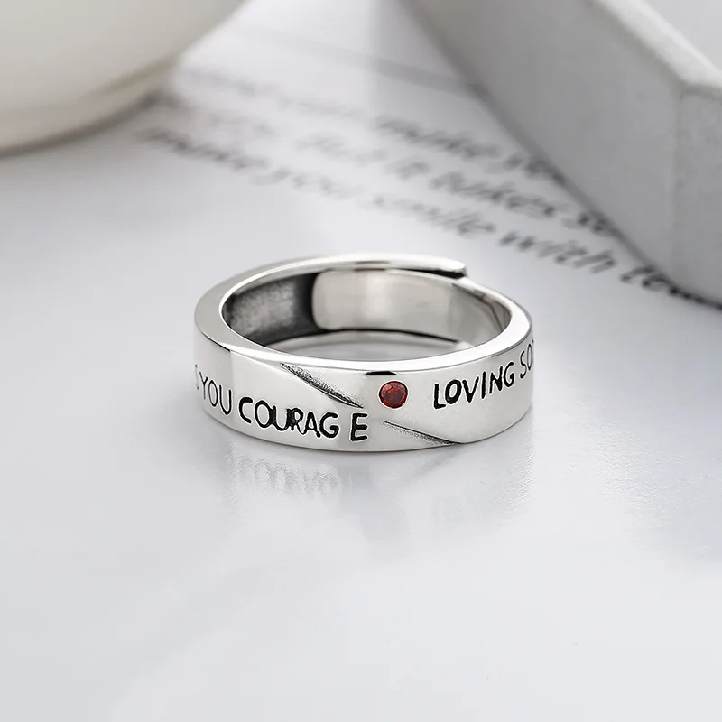 Fashionable and Simple 925 Sterling Silver English Letter Open-end Ring for Men and Women, Suitable for any occasion