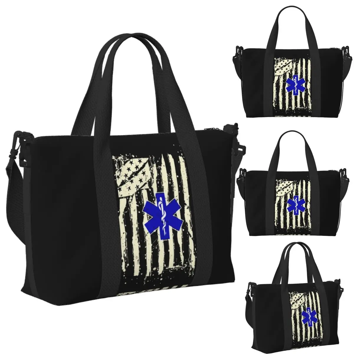 مخصص Emt نجمة الحياة حقيبة سفر الشاطئ سعة كبيرة حمل الحقائب لصالة الألعاب الرياضية اليوغا المرأة التسوق حقيبة كتف واق من المطر #1