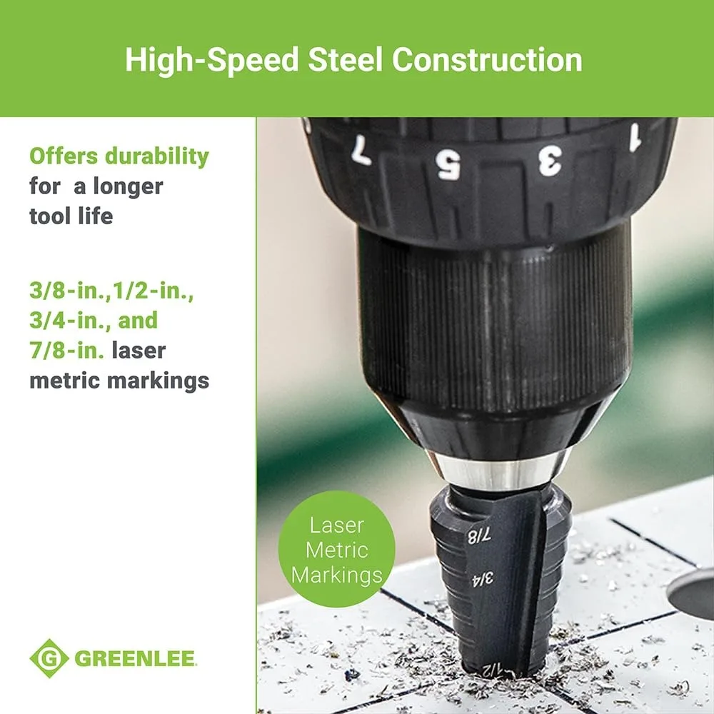 그린리 GSB04 7/8인치 스텝 비트 사이즈 4 금속 절단 공구 (1/2인치 드릴 척용 스플릿 스텝 디자인)