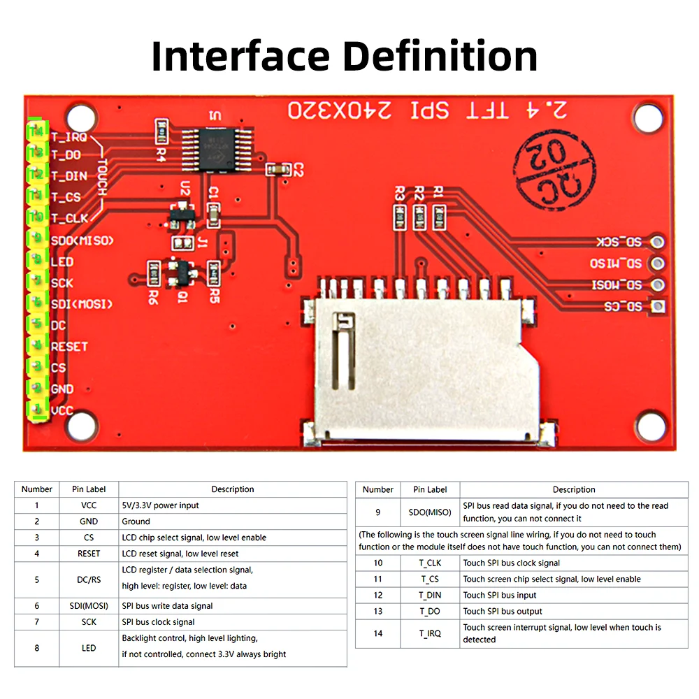 2.4" 240x320SPI HD 65K Full Color LCD Modulewith Touch Panel Driver IC ILI9341 ST7789 Drive IC For Arduino