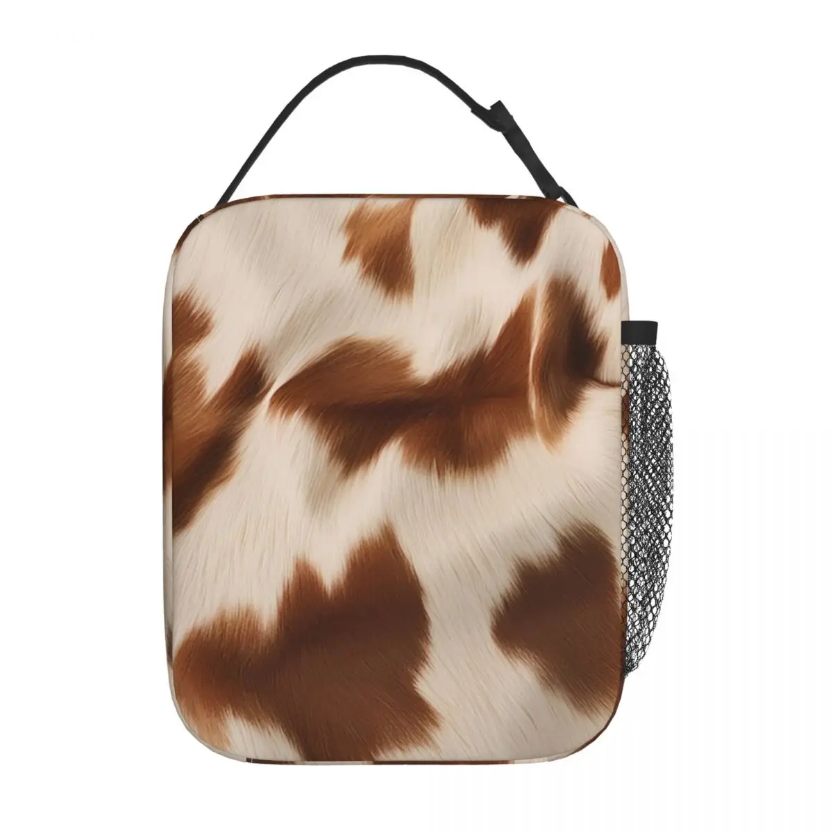 Stylish Cow Fur Cowhide Texture Cow Skin Print Patter Insulated Lunch Bag for Women Children Food Boxes Thermal Lunch Box Tote