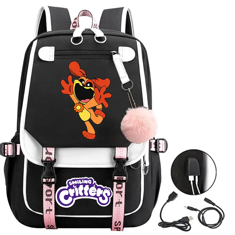 

Game Smiling Critters School Bags for Teenage Girls Large Capacity Usb Charging Laptop Backpack Fashion Travel Bookbag Female