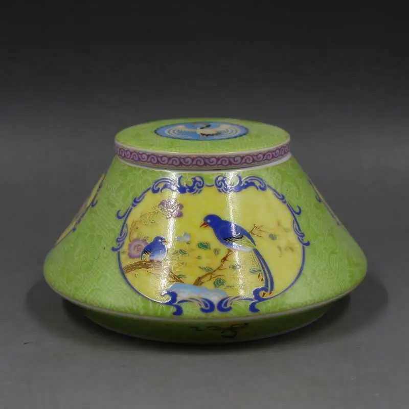 Chinese Green Enamel Porcelain Qing Yongzheng Flower Bird Design Tea Caddy 5.43