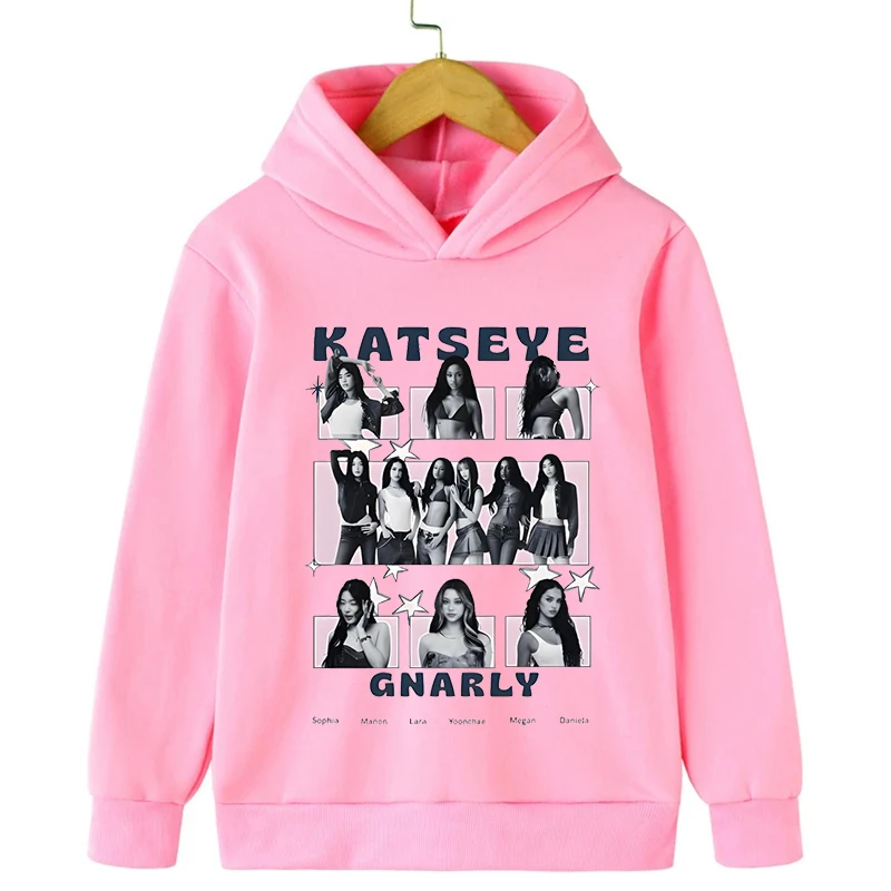 2026 Casual Pullover Katseye Girls' Print Hoodie, Boys' and Girls' Hoodie Idol Print Harajuku Sportswear, Warm Long-Sleeved Top