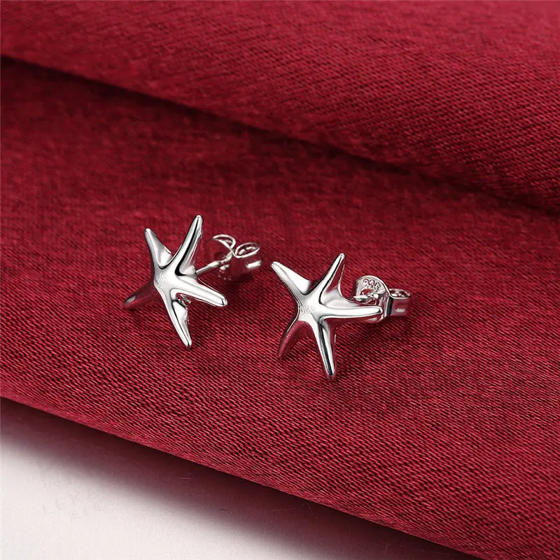 Wholesale 925 Sterling Silver Simple 10MM Star Stud Earrings For Women Fashion Party Favors Wedding Jewelry Charm