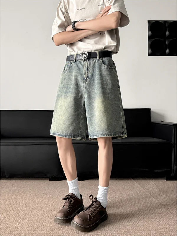 

Мужские джинсы в стиле ретро-американский винтаж, летние, тонкие, свободные, широкие, длиной до колена, повседневные, прямые.