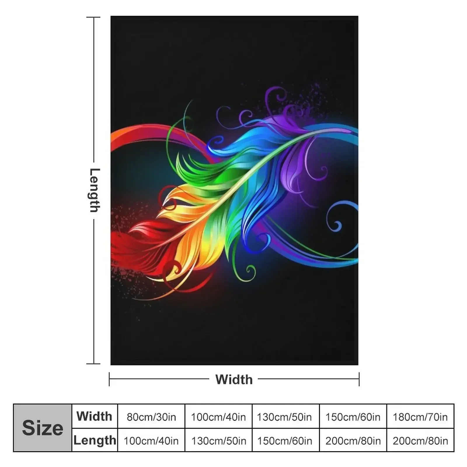 Infinity with rainbow feather on black background Throw Blanket Single Sofa Quilt for babies Blankets For Baby Blankets