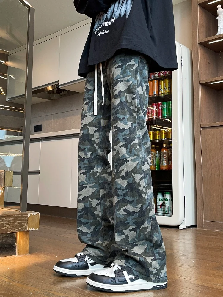 

Мужские камуфляжные рабочие брюки свободного кроя с расклешенными штанинами, повседневные, в уличном стиле, осенняя новинка, модные и стильные