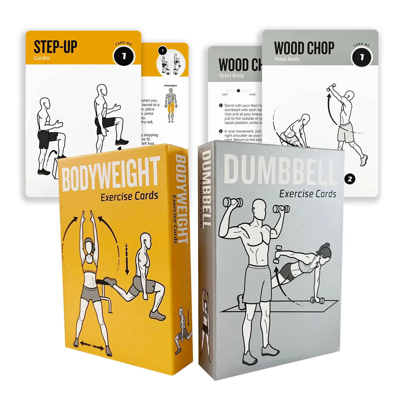 Bodyweight & Dumbbell Workout Cards, Exercises Cards 100 Different Exercises and 24 Strength with Detailed Illustrations