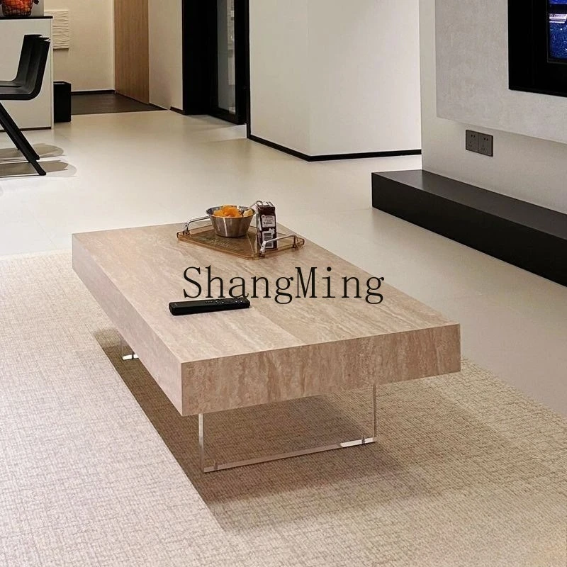 

ZYY fashion exquisite modern travertine rock slab coffee table simple acrylic suspension table minimalist rectangular tea table