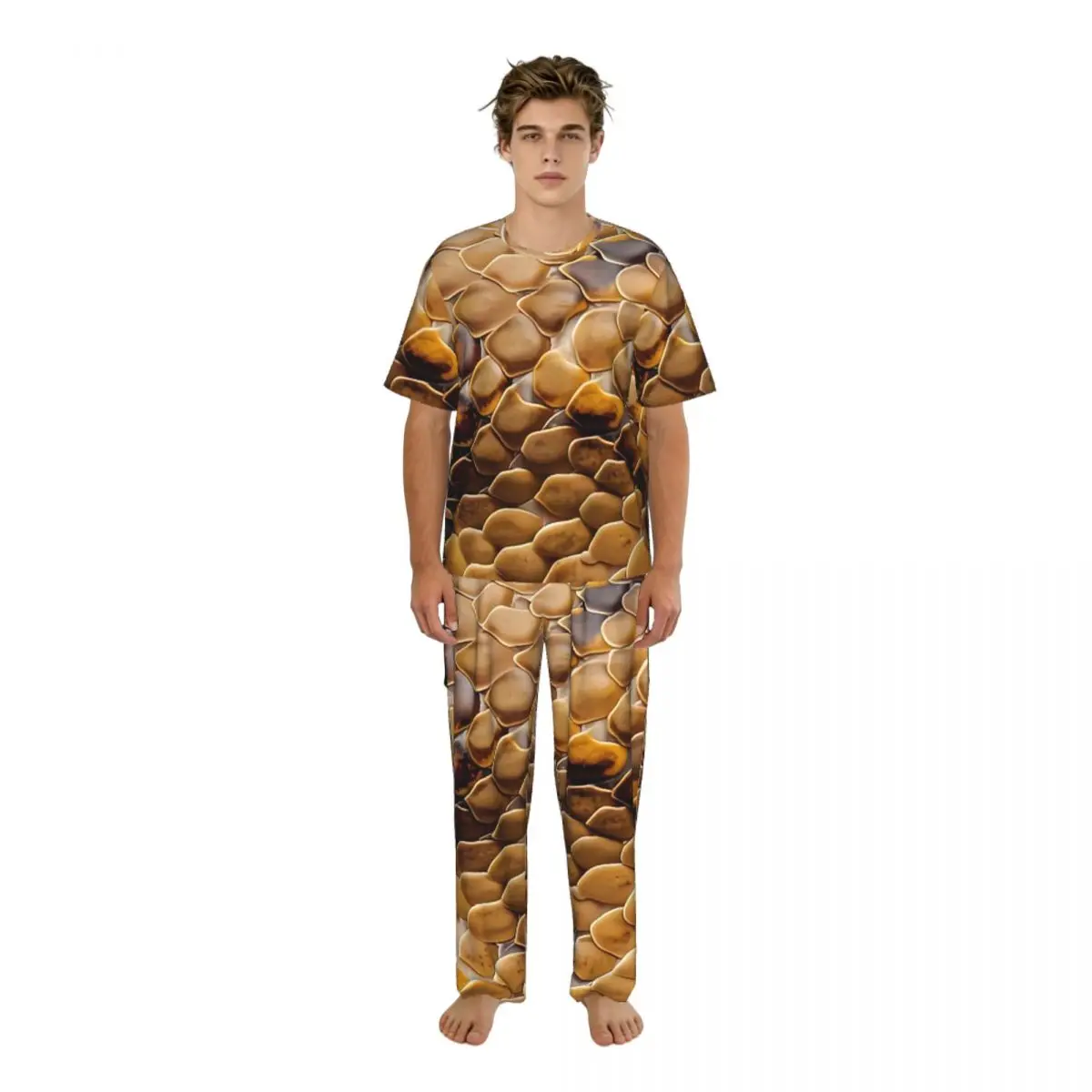 

Мужской пижамный комплект с принтом под змеиную кожу, с коротким рукавом, для весны и лета, домашняя одежда, мужская ночная одежда