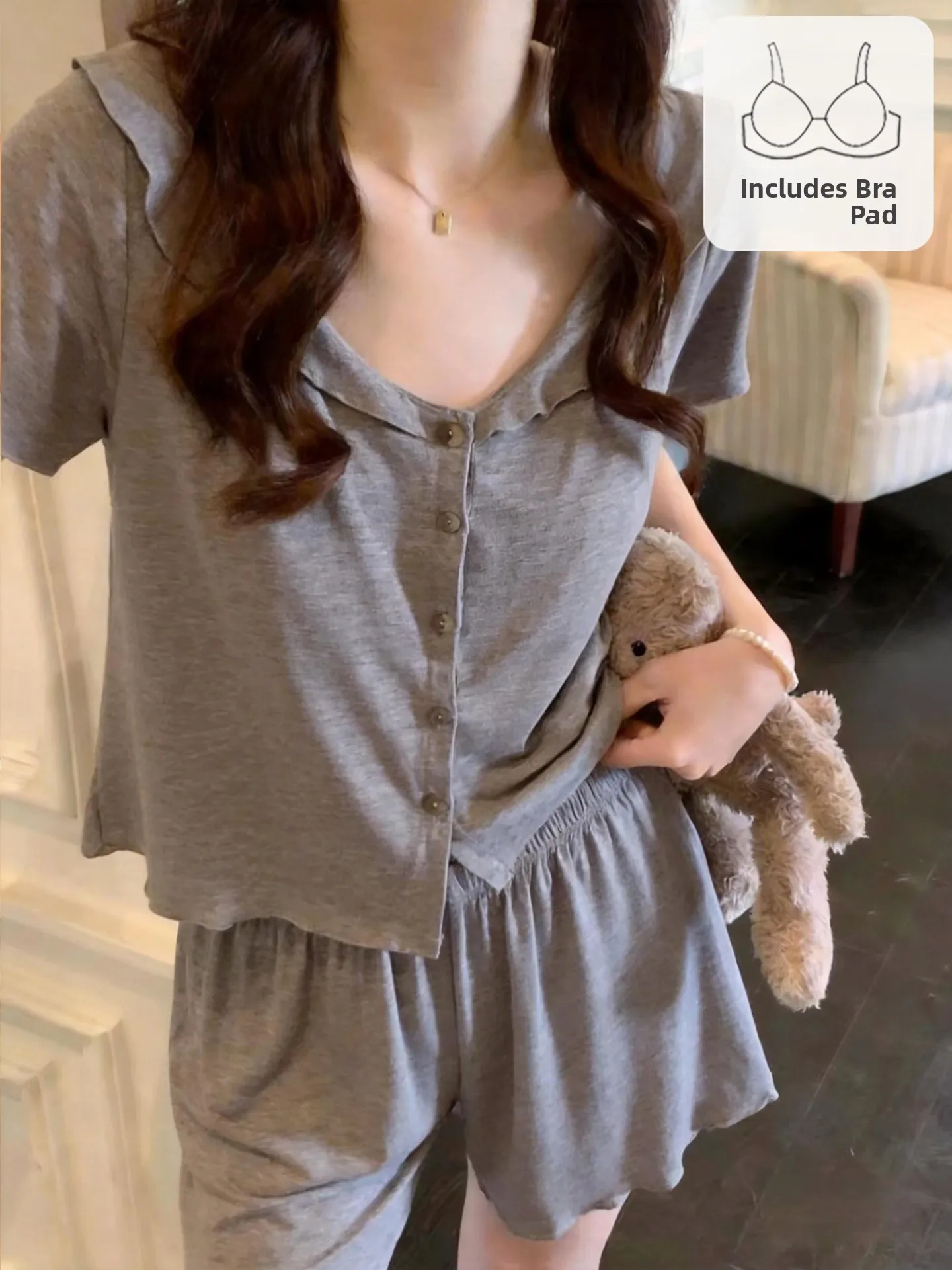 women's-modal-cotton-short-sleeve-sleepwear-summer-new-style-outwear-home-clothes-with-chest-pad-lazy-style-casual-loose-fit
