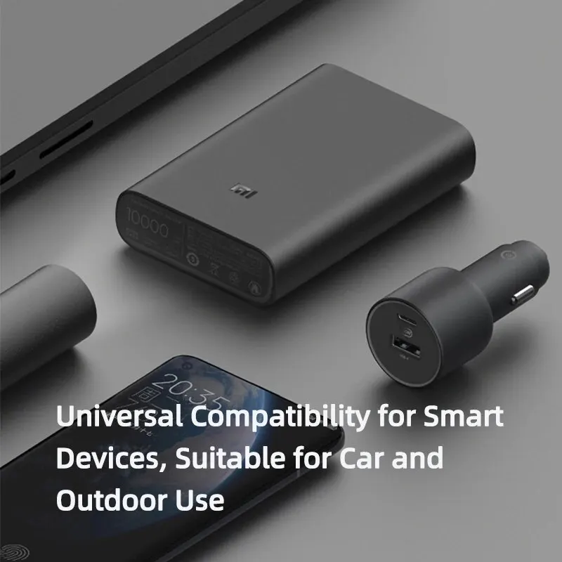 Xiaomi Mi pengisi daya mobil 100W MAX 1A1C pengisian cepat USB-A dua port perangkat pintar USB-C sepenuhnya kompatibel dengan tampilan efek cahaya