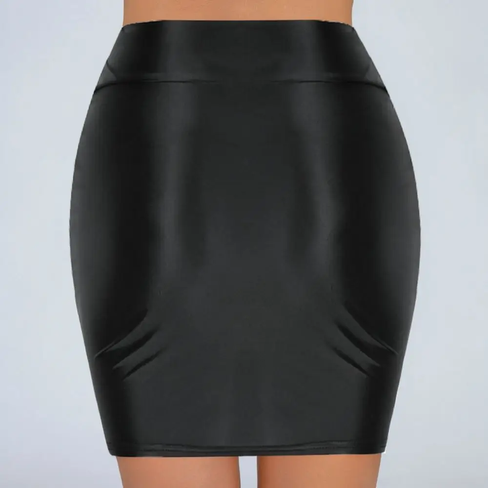 Ultra Thin Stretchy Mini Skirt Shiny Oil Glossy Sheer Bodycon Tight Sexy Clubwear For That Burning Love Cute Girl Cosplay Outfit