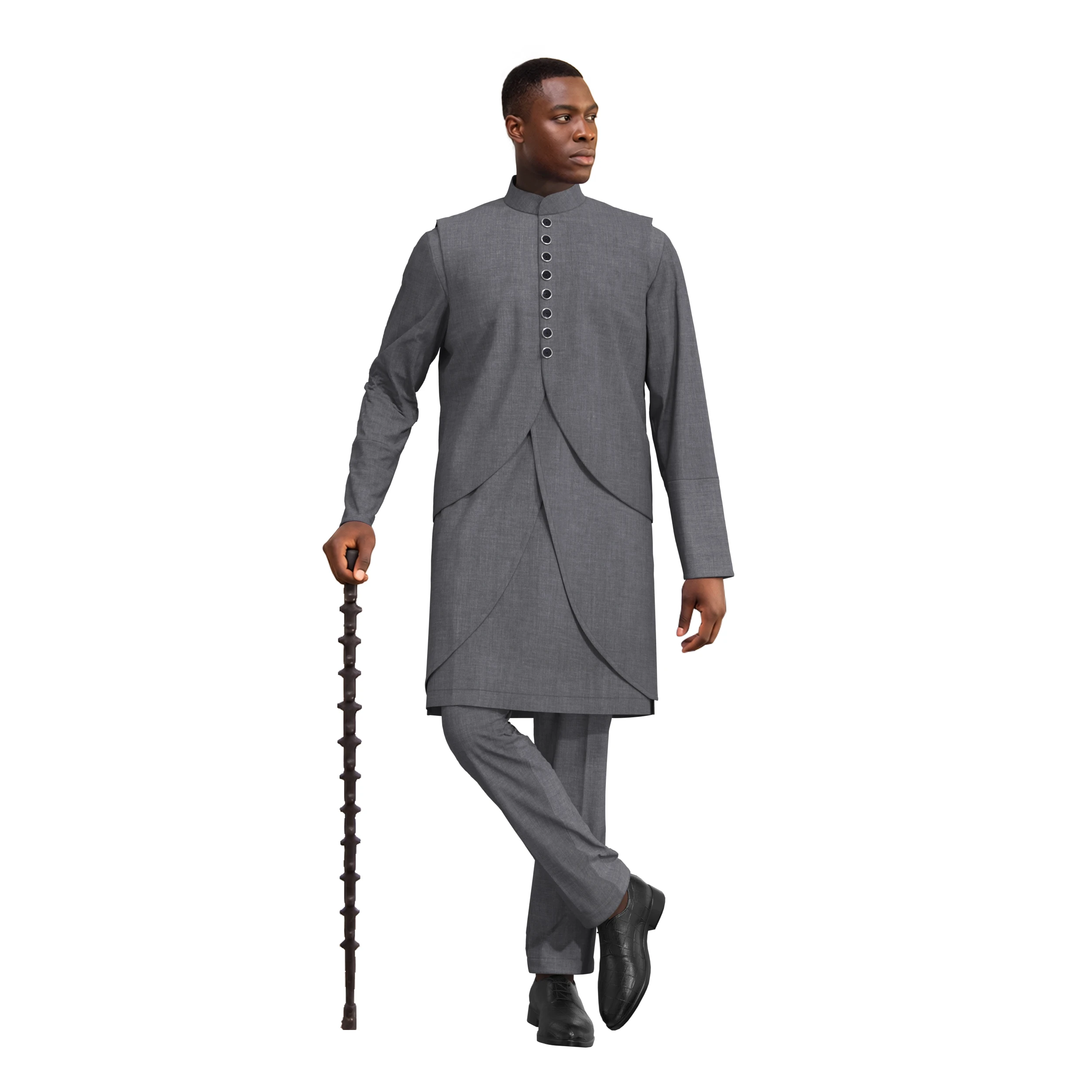 African Men Senator 3 Piece Suit Collar Vest Matching Long Shirt Pants Nigeria Traditional Formal Outfit Wyn1160