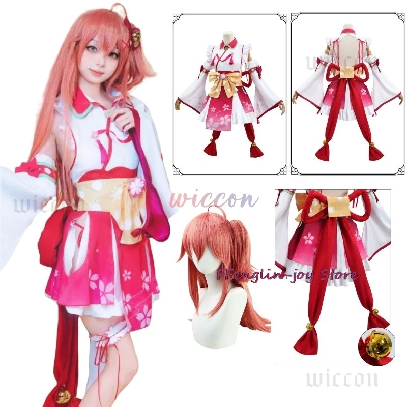 

VTuber Hololive Sakura Miko Cosplay Costume Wig Performance Halloween Christmas Fancy Party Props