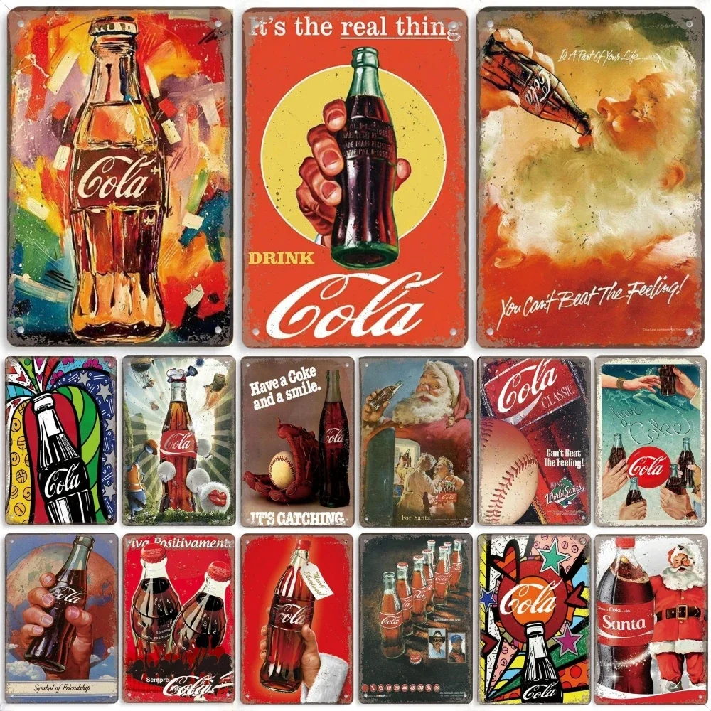 Vintage Drink Cola Poster Metal Tin Sign Christmas Santa Retro Metal Plaque For Man Cave Bar Pub Garage Club Home Wall Art Decor