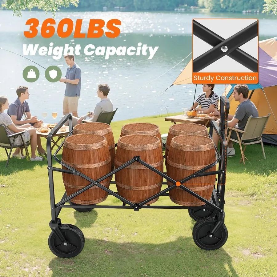 Foldable Wagon Cart Collapsible Large Capacity Garden Cart with Wheels for Heavy Duty Utility Shopping Sports Camping and Groce