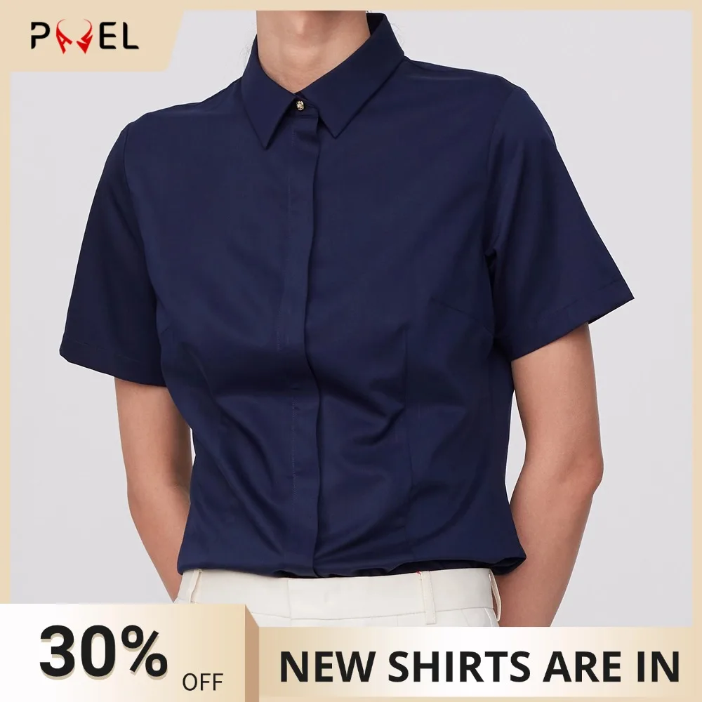 Damska koszula biurowa z krótkim rękawem, bez kieszeni, nie wymagająca prasowania, codzienna, dopasowana, elegancka, elastyczna bluzka i koszula.