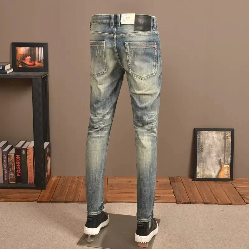 Italian Style Fashion Men Jeans High Quality Stretch Slim Ripped Jeans Men Vintage Trousers Casual Designer Denim Pants Hombre