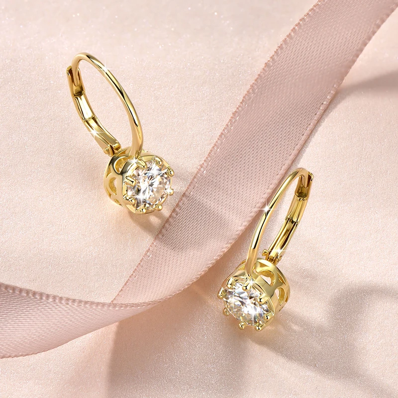 Lnngy Sparkling GRA Certified Moissanite Diamond Earrings For Women 14K Gold Filled 6.5MM Single Stone Hoop Earring Jewelry - view 3