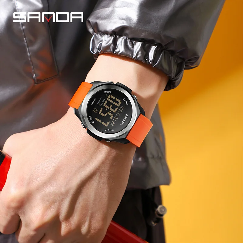 SANDA Cool ผู้ชายและผู้หญิงนาฬิกาอิเล็กทรอนิกส์ที่มีสีสัน Night Light กันน้ํานับถอยหลัง/นาฬิกาจับเวลา/นาฬิกาปลุกนาฬิกานักเรียน