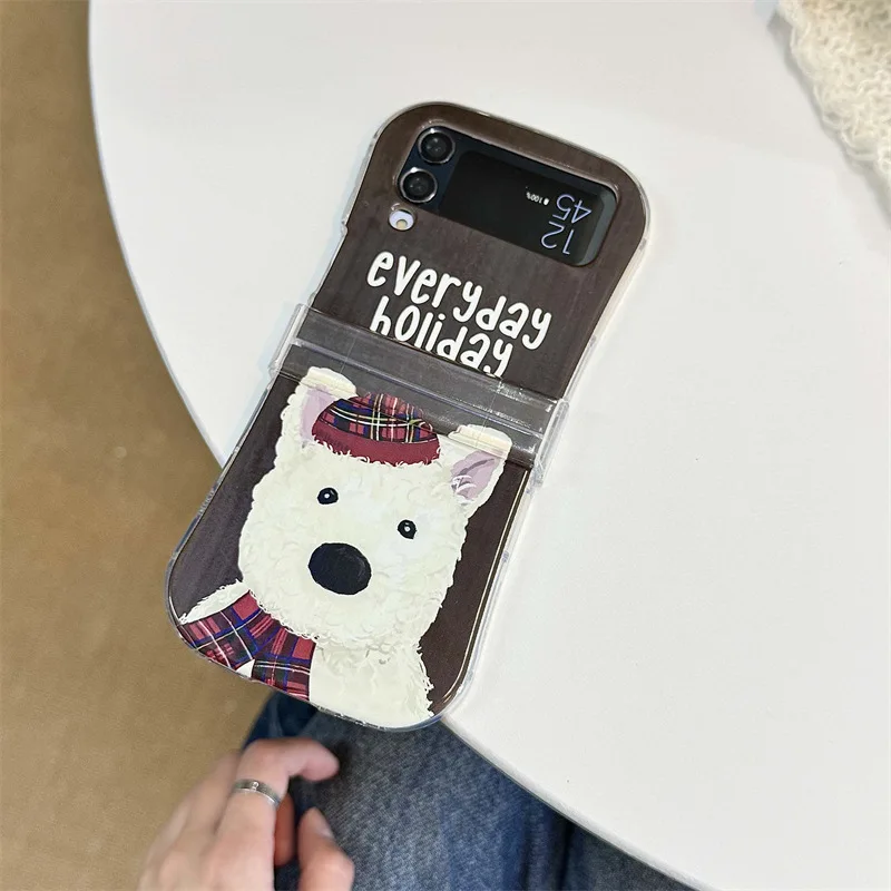 Korean Style Scarf Bear Phone Case for Samsung Galaxy Z Flip6 4 3 Hard Cover for ZFlip3 Zflip4 Zflip5 Solid Shell Bracket