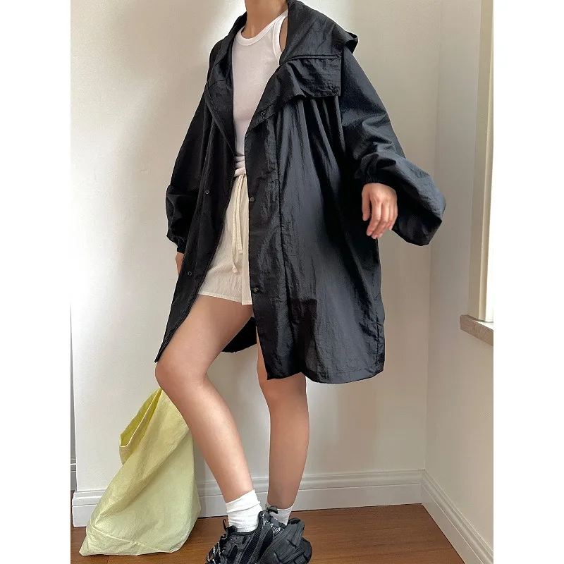 

SuperAen Summer New Korean Sunscreen Hooded Windbreaker Jacket Loose Casual Jacket for Women