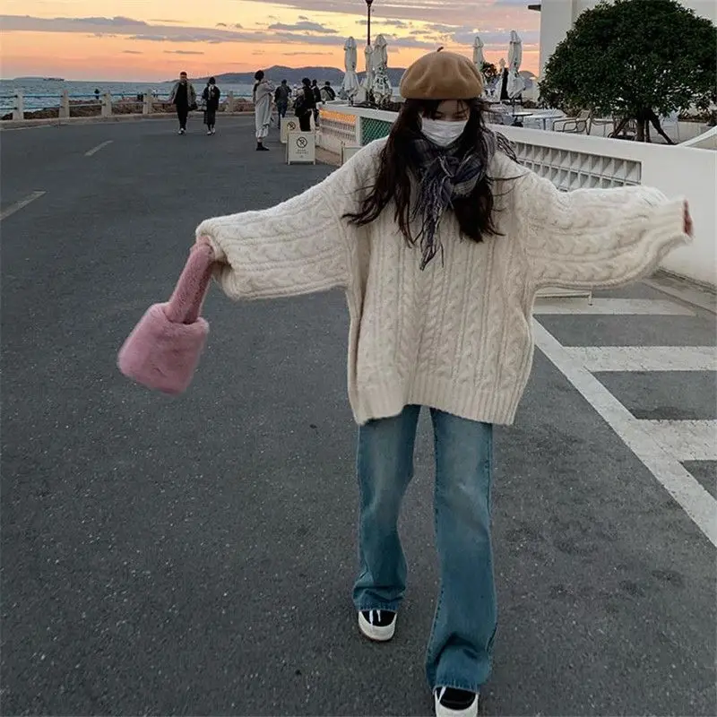 Women 2023 New Winter Sweater Plus Size Lazy Wind Soft Glutinous Twist To Keep Warm Korean Version of Loose Sweater Tide