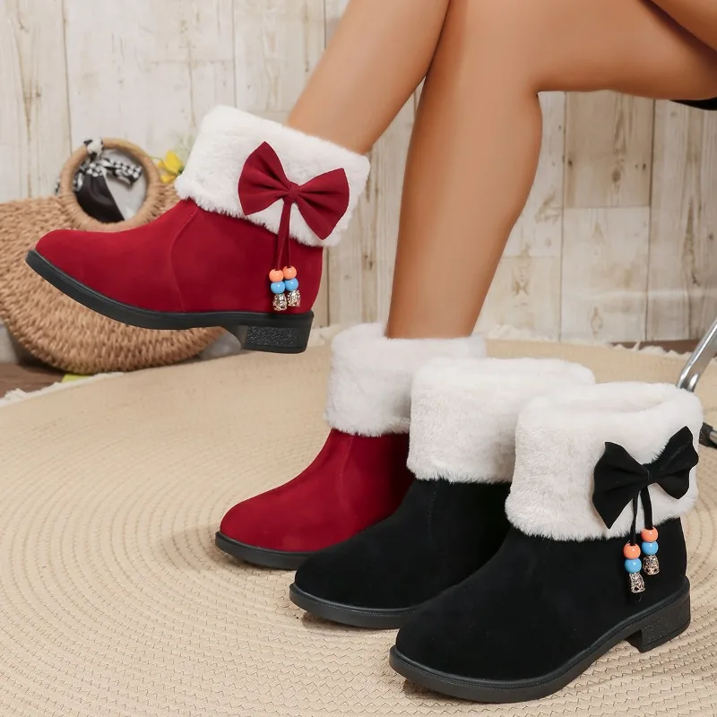 Round Toe Ladies Shoes Flat Bow Women's Snow Boots on Promotion Comfortable and Elegant Booties Winter