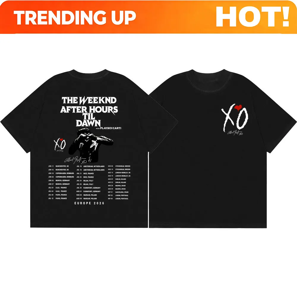 Customization The Weeknd After Hours Til Dawn Tour 2026 Graphic T Shirt Hip Hop Vintage Short Sleeve T-shirts Men Women Casual F