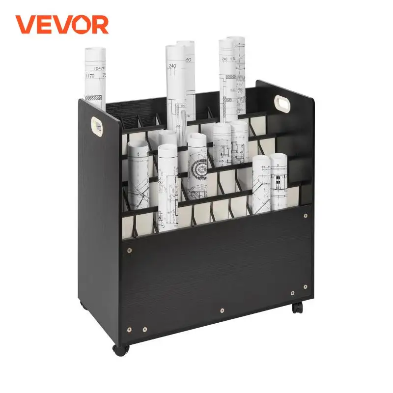 VEVOR Estante de almacenamiento de planos, gabinete de almacenamiento de planos móvil de 50 ranuras, carrito organizador de archivos enrollable de madera para planos de construcción, mapas, pósteres arquitectónicos, so