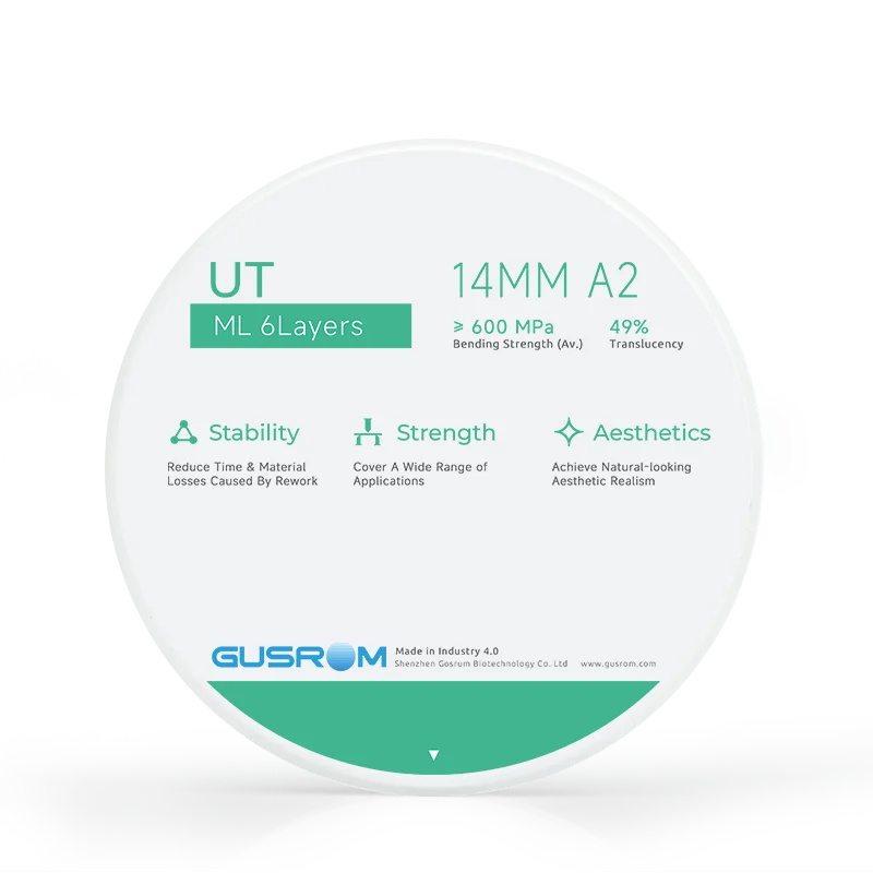 GUSROM UT ML Multilayer Zirconia Block 98mm 49% Ultra High Translucency Dental Zirconia Disc CAD CAM for Aesthetic Anterior Vene