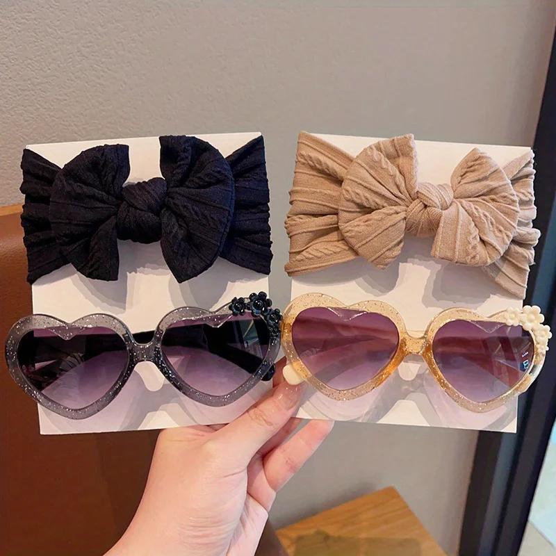 Kleinkind Mädchen Sonnenbrille & Haarband mit Schleife 2-teiliges Set Herz UV-Schutz Niedliche Kinder-Haaraccessoires Sommer Strand-Outfit – Detail 9