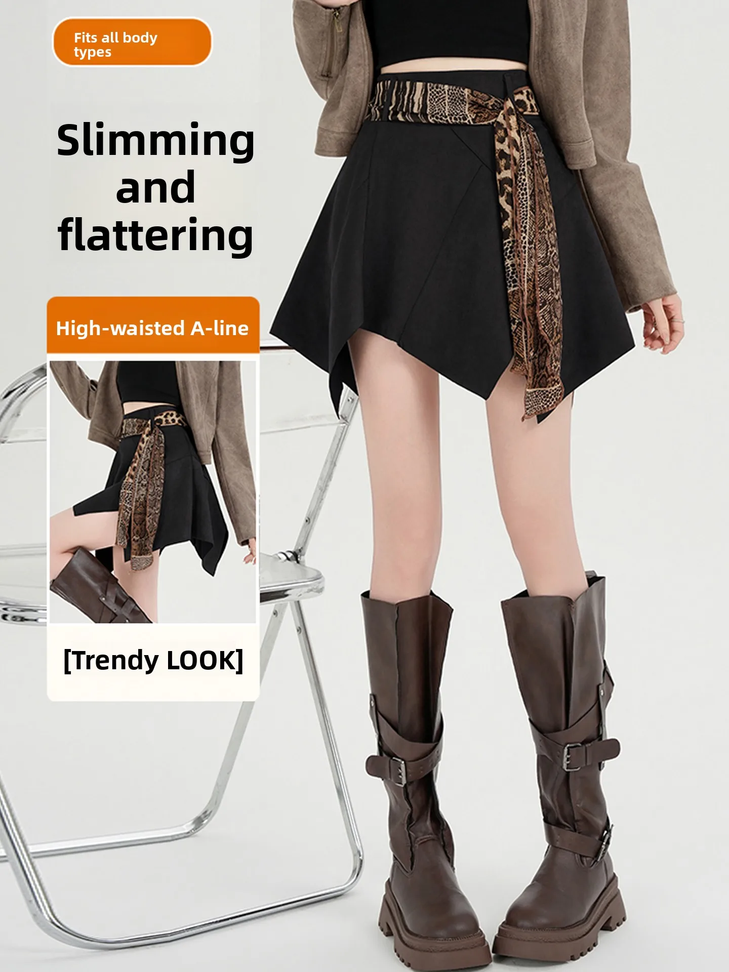 Retro Irregular Suede Half Skirt Women's Autumn Small Size High Waist Slimming Drapey Hip Covering A-Line Short Skirt