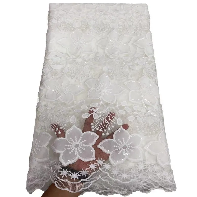 African Guipure Lace Nigerian Laser cut Chiffon Lace High Quality French Lace Fabric With Sequins For Party TS1335