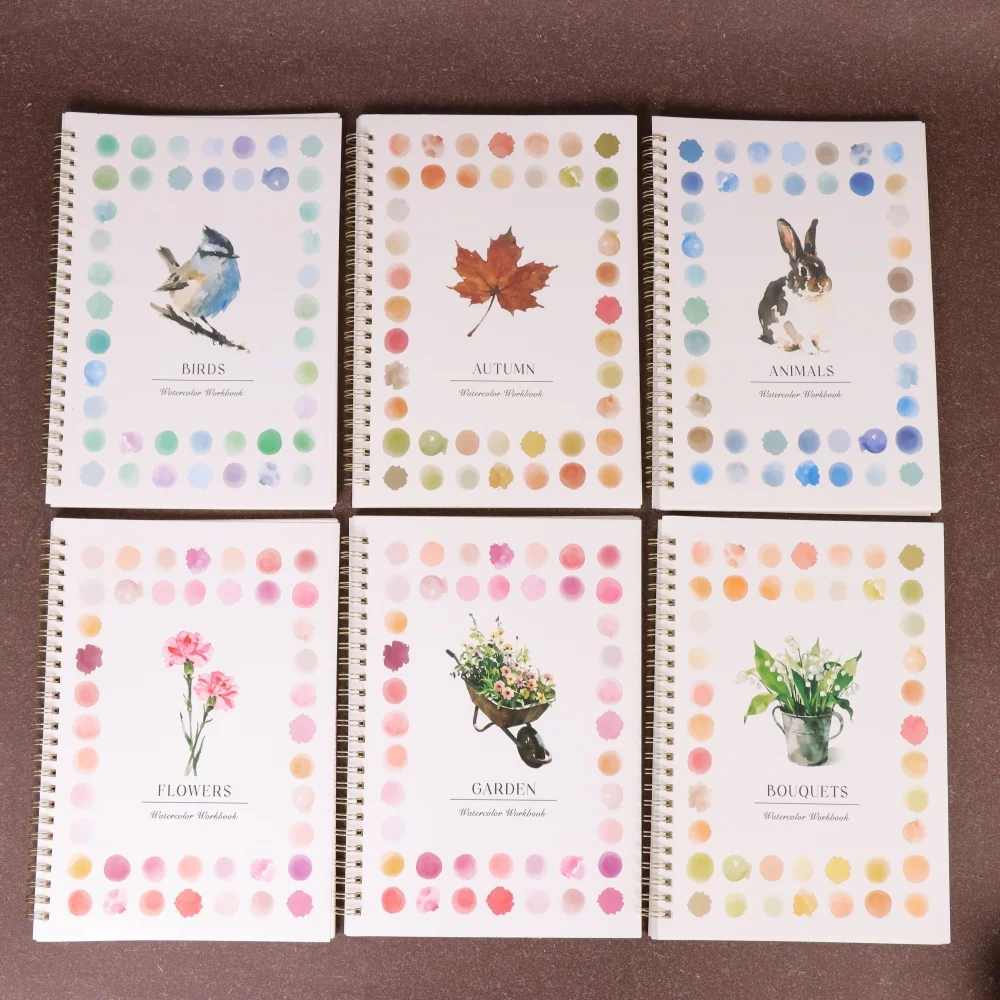 1/6 قطعة كتاب رسم بالألوان المائية للبالغين مع ربط حلزوني، نشاط فني للبالغين، مجلة ألوان مائية، كتاب تلوين بالألوان المائية