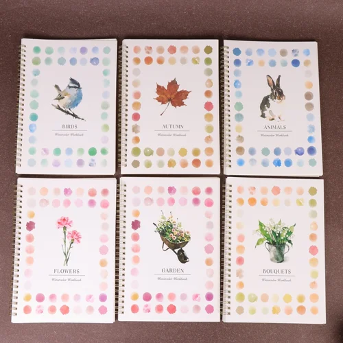Libro de pintura de acuarela para adultos con encuadernación en espiral, actividad de arte para adultos, diario de acuarela, libro para colorear de acuarela, 1/6 Uds.