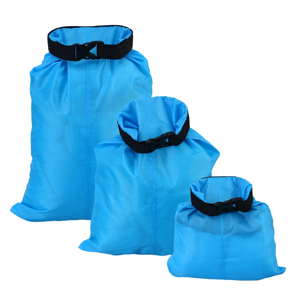 

3Pcs Waterproof Dry Bag Sky Blue Nylon Fabric Set Compression Roll-Top Closure for Outdoor Camping Boating Kayaking Rafting