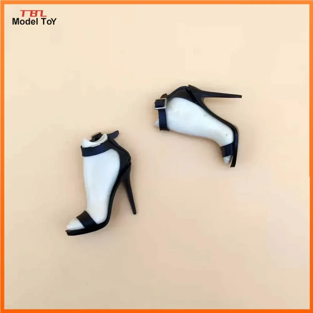 1/6 Fashion Black Sandals with Feet Model Girl High-heel Shoes for 12in Pale Color Phicen Tbl HT JIAOUL Detachable Doll Figures