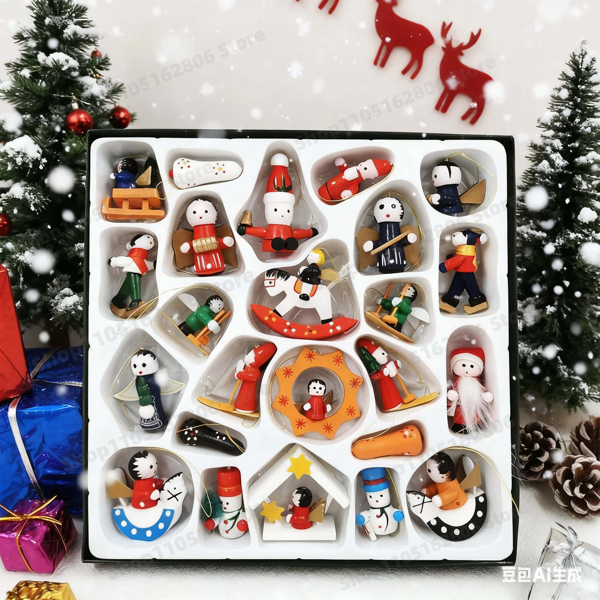 

24pcs/set Christmas Decorations Christmas Gift Box Sets Wooden Dolls Christmas Tree Hanging Ornaments and Supplies Gift Simple