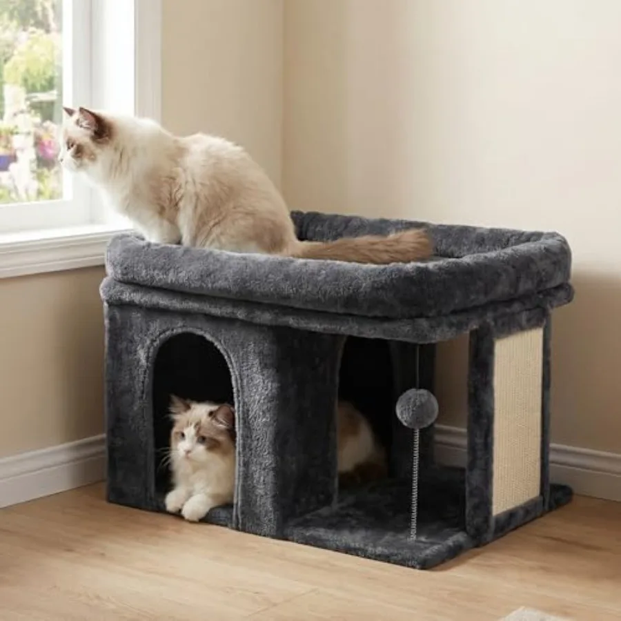 

Cat Tree 14 inch Cat Tower with Large Perch Bed and Cat Condo for Indoor Cats Large Adult Cat House with Scratching Posts and I